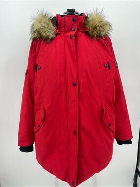 ALPINE NORTH Red Parka Coat with  Trim HOOD WOMENS SIZE XXL